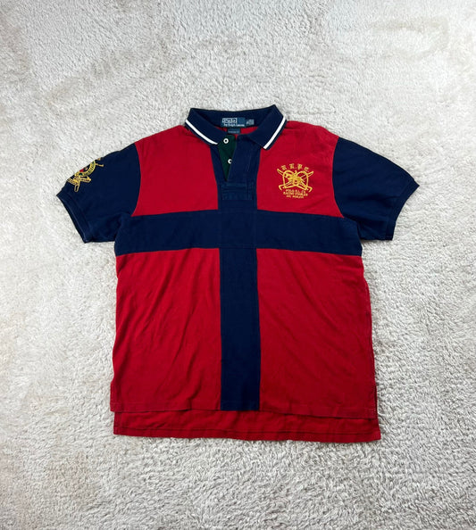 Polo Ralph Lauren Racing Polo Shirt Rot/Blau mit Wappen (XL)